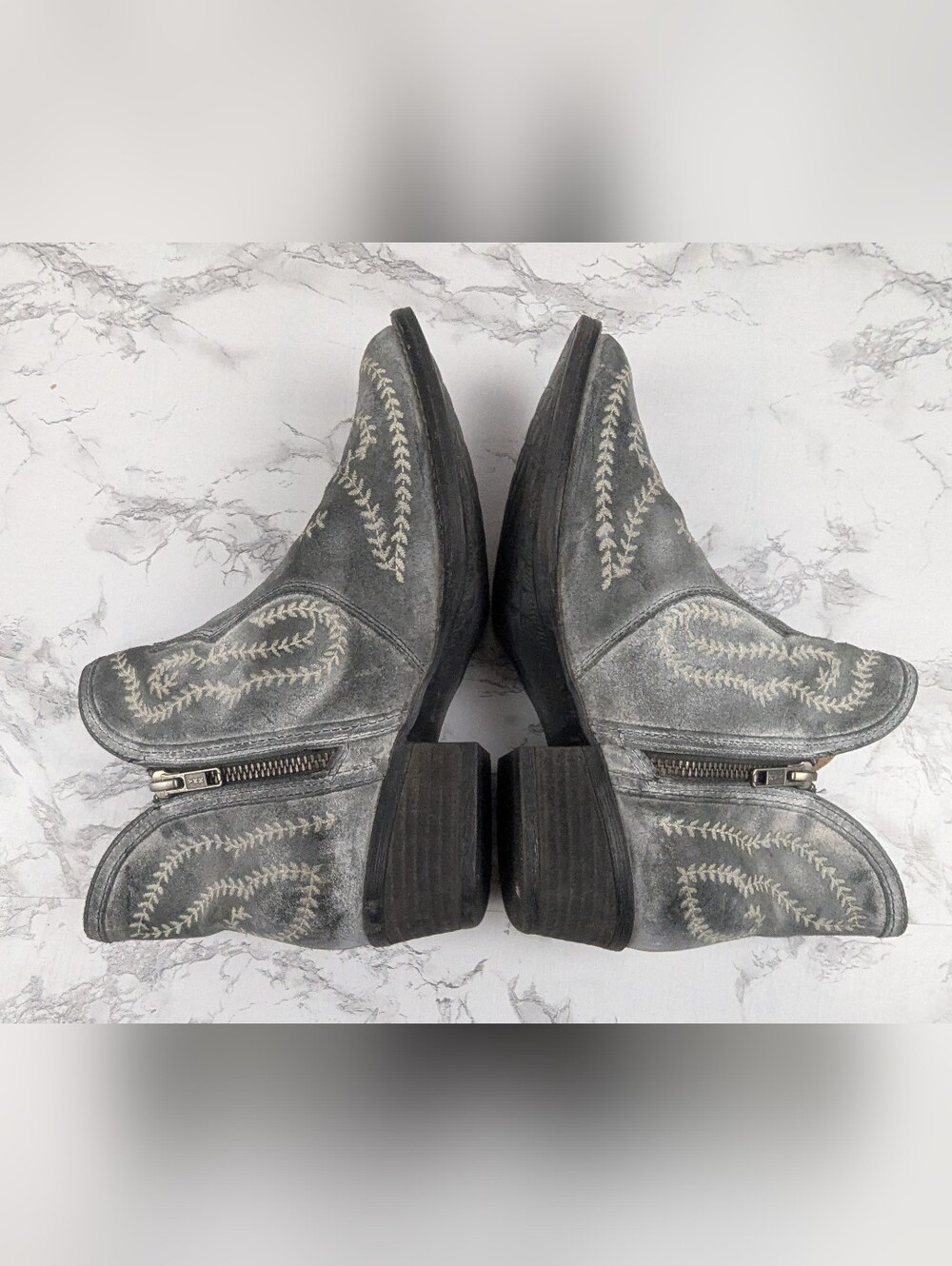 Sterling River Gray Embroidered Western Ankle Boots Booties Size 8.5 M - Picture 5 of 13